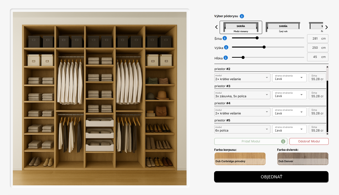 Náhľad konfigurátora skriniek na mieru