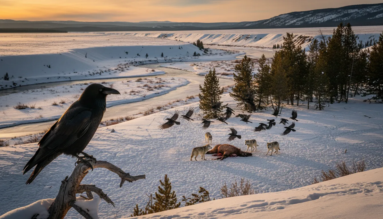 Ako si havrany pamätajú miesta, kde vlci zabíjajú, aby našli potravu
